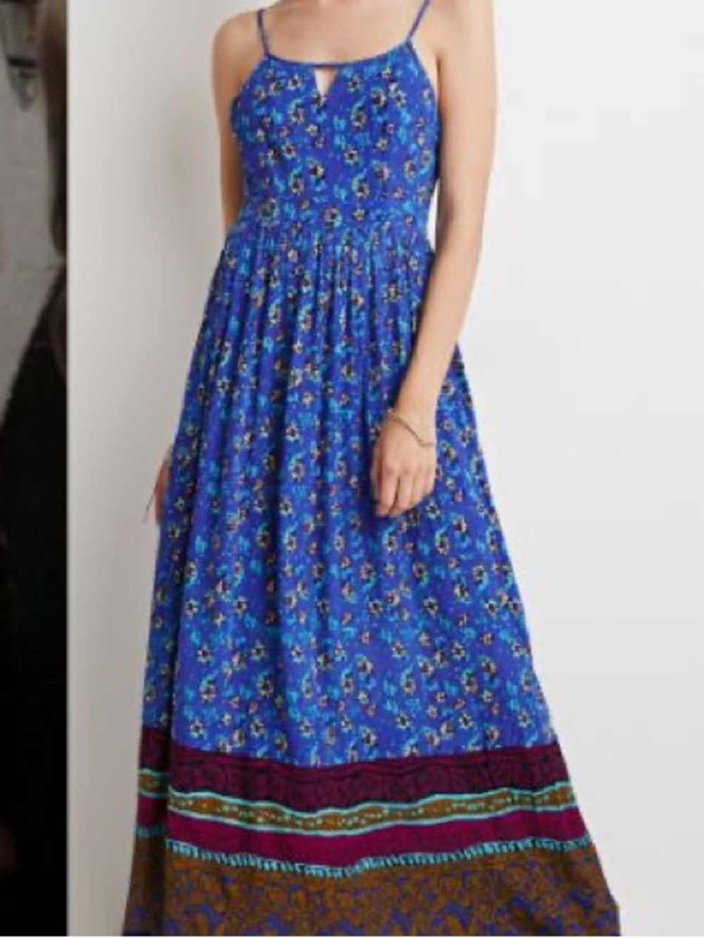 Forever 21 Blue Floral Maxi Dress with Border Print